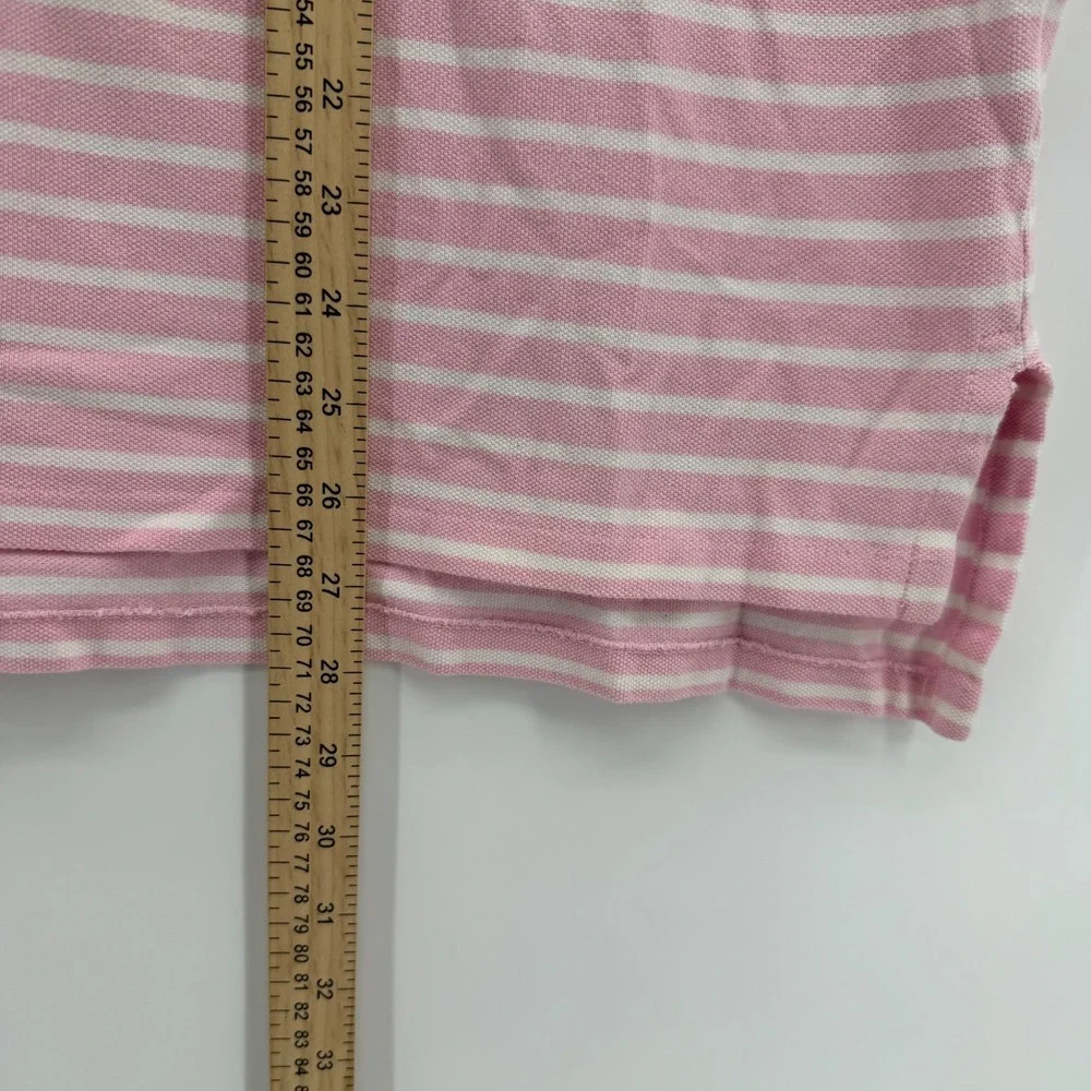 Polo Ralph Lauren Polo Shirt Mens XL Pink White Striped‎ Custom Fit Short Sleeve